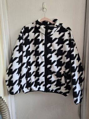 Black & White Houndstooth Fleece Jacket, Joe Fresh